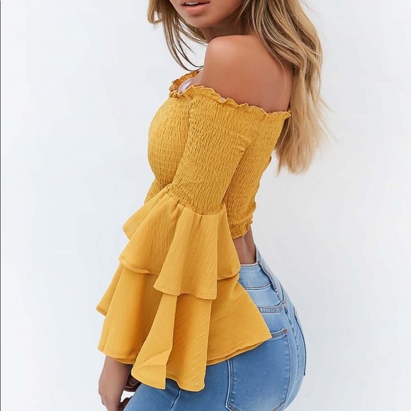 'Natalia' Strapless Smocked Long Sleeve - Picture 5 of 8